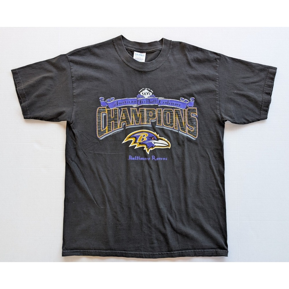 Vintage Baltimore Ravens Shirt Mens Large AFC Champs 2000 Super Bowl Black NFL